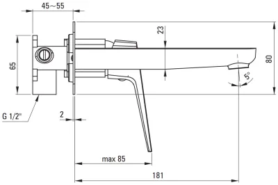 Deante Blur 181 mm Built-in Basin Mixer without Waste in Chrome