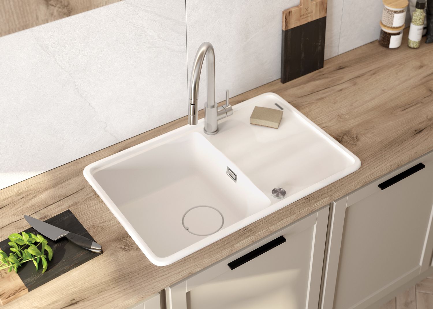 Mitigeur de cuisine Deante Lima avec douchette extractible en acier brossé 2 jets — vue 3