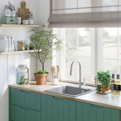 Mitigeur de cuisine Deante Lima avec douchette extractible en acier  brossé 2 jets