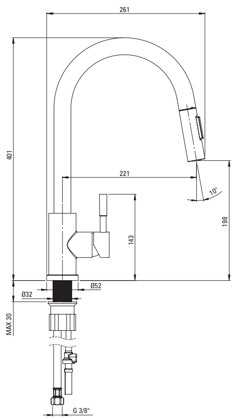 Mitigeur de cuisine Deante Lima avec douchette extractible en noir mat 2 jets - vue 5