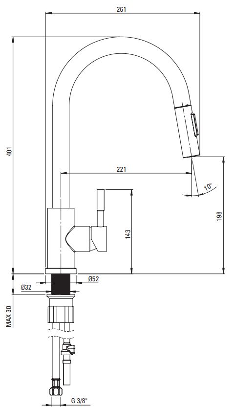 Mitigeur de cuisine Deante Lima avec douchette extractible en noir mat 2 jets — vue 5
