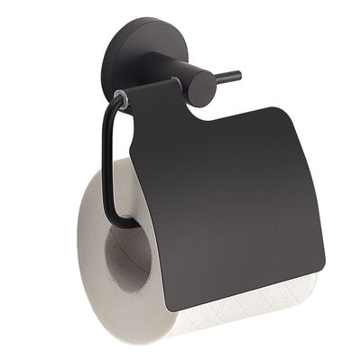 Porte-rouleau avec couvercle Felce en noir mat