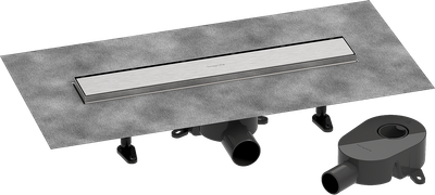 Pack complet Hansgrohe RainDrain Go pour installation caniveau de douche à carreler 500 mm en acier inoxydable brossé - débit d'évacuation 31 L/min