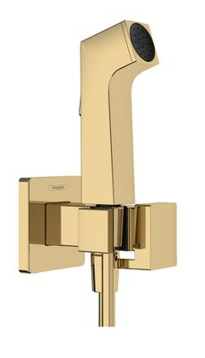Douchette hygiénique pour WC Hansgrohe E en doré poli pour eau mitigée avec support et flexible