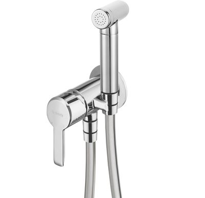 Robinet mitigeur de bidet chromé Deante Arnika avec flexible de 120 cm et douchette.