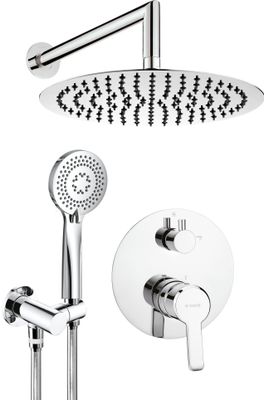 Ensemble de douche encastré Deante Arnika 250 en chromé Ensemble de douche chromé Deante Arnika 250 avec pommeau de douche rond de 250 mm et douchette à main.