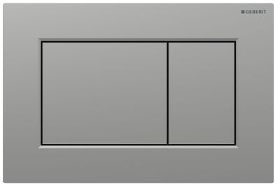 Plaque carrée Geberit Sigma01, chrome mat, finition Easy Clean et anti-traces de doigts, double bouton de chasse d'eau.