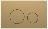 Plaque en laiton brossé Geberit Sigma40 avec revêtement Easy Clean et anti-traces de doigts, deux boutons de commande visibles.