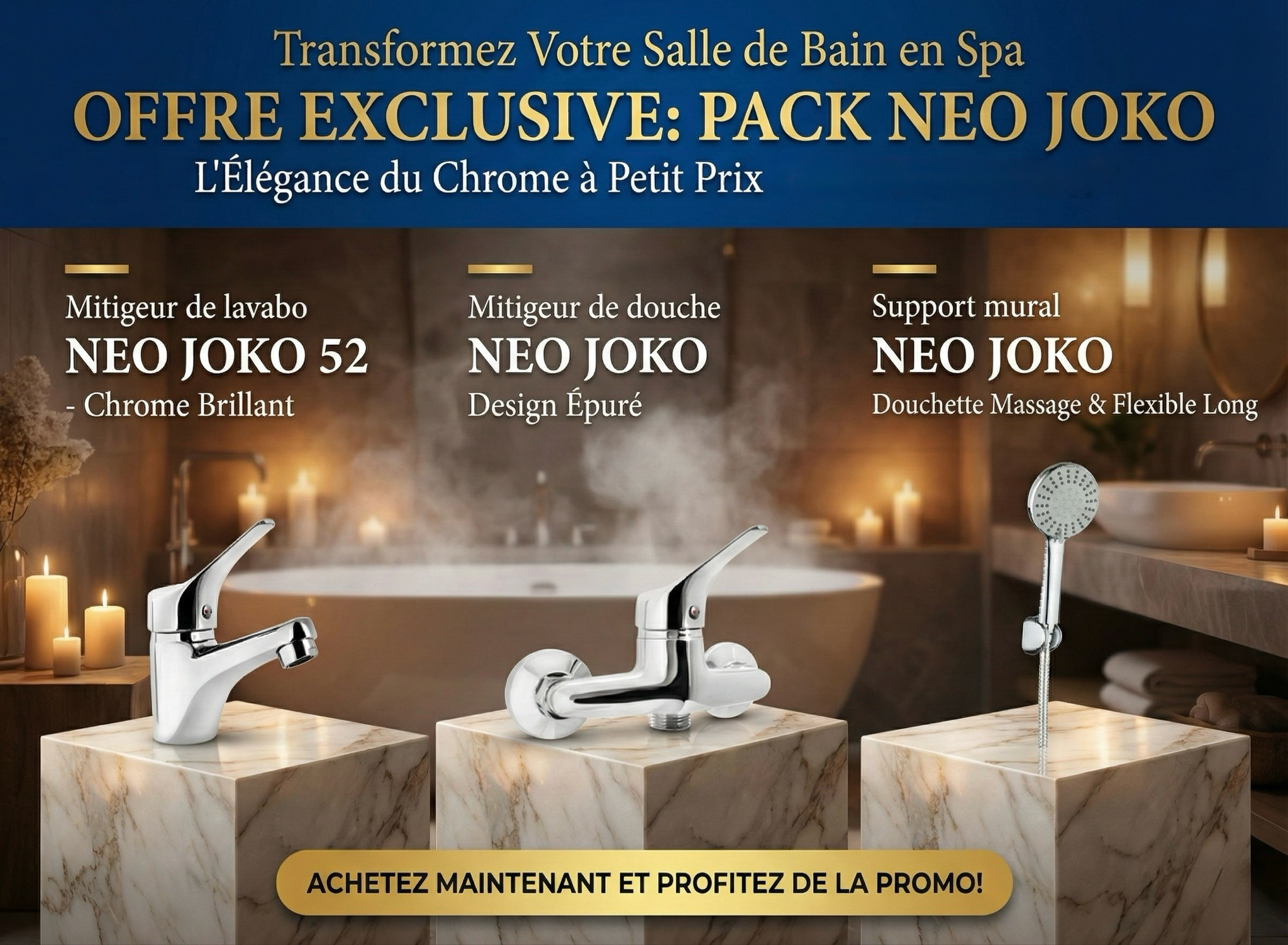 PACK : mitigeur de lavabo, mitigeur de douche et support mural Neo Joko - vue 2