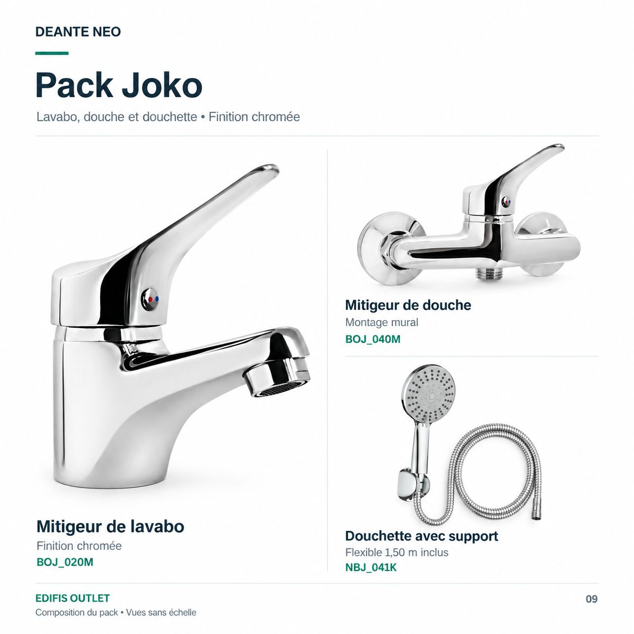PACK: Neo Joko basin mixer, shower mixer, and wall mount
