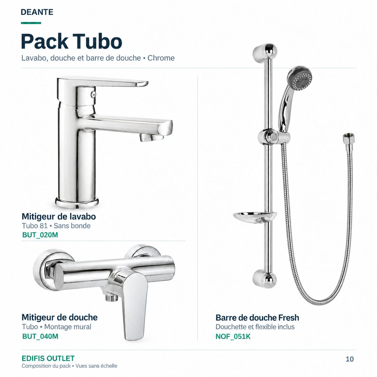 PACK: Basin Mixer, Shower Mixer, and Shower Bar Deante Tubo