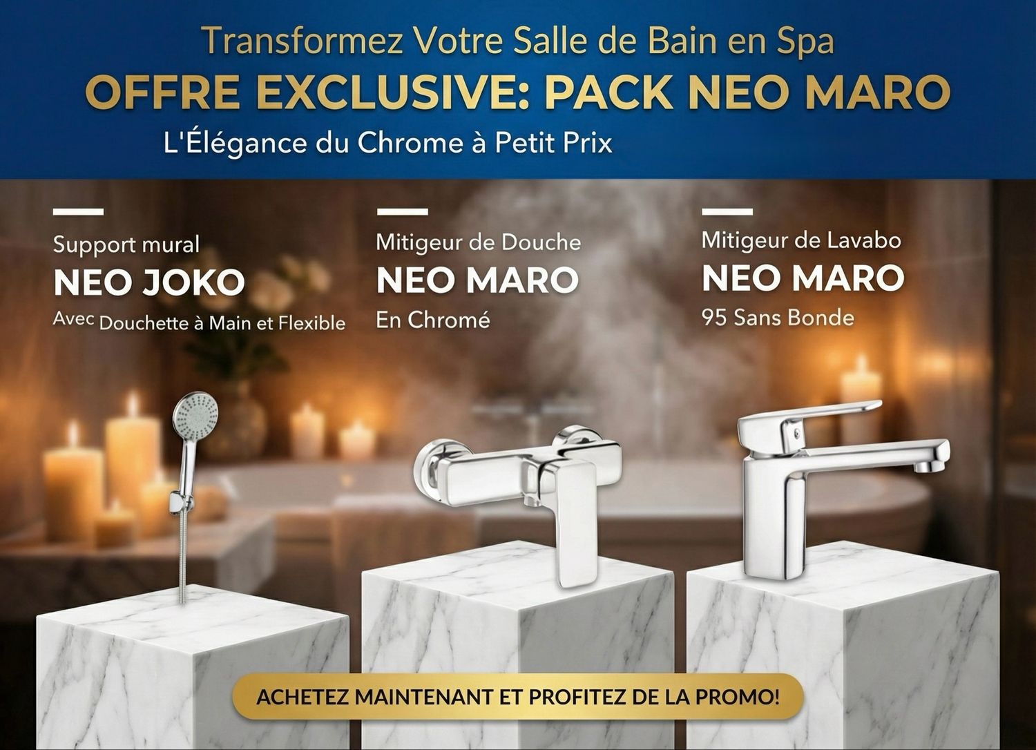 PACK: Neo Maro basin mixer, shower mixer, and wall bracket