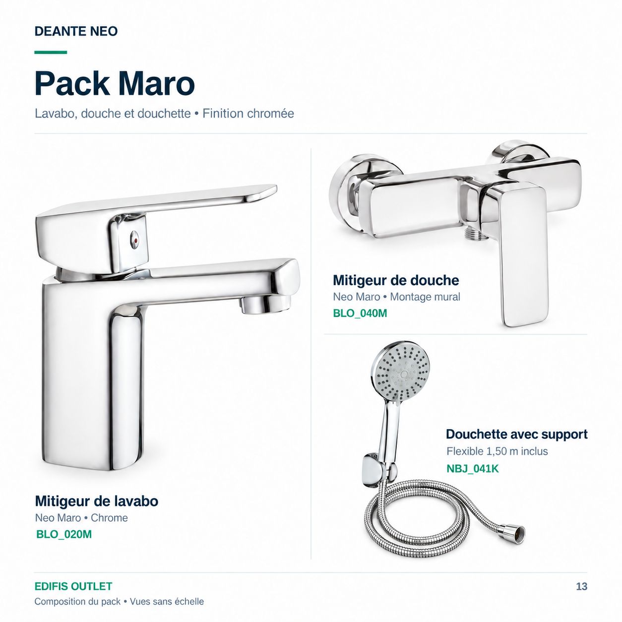 PACK: Neo Maro basin mixer, shower mixer, and wall bracket