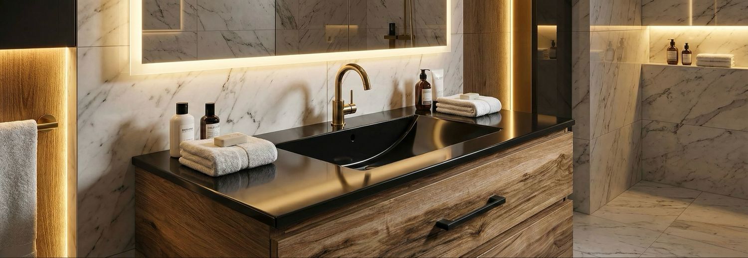 Comete 96 cm black granite basin top