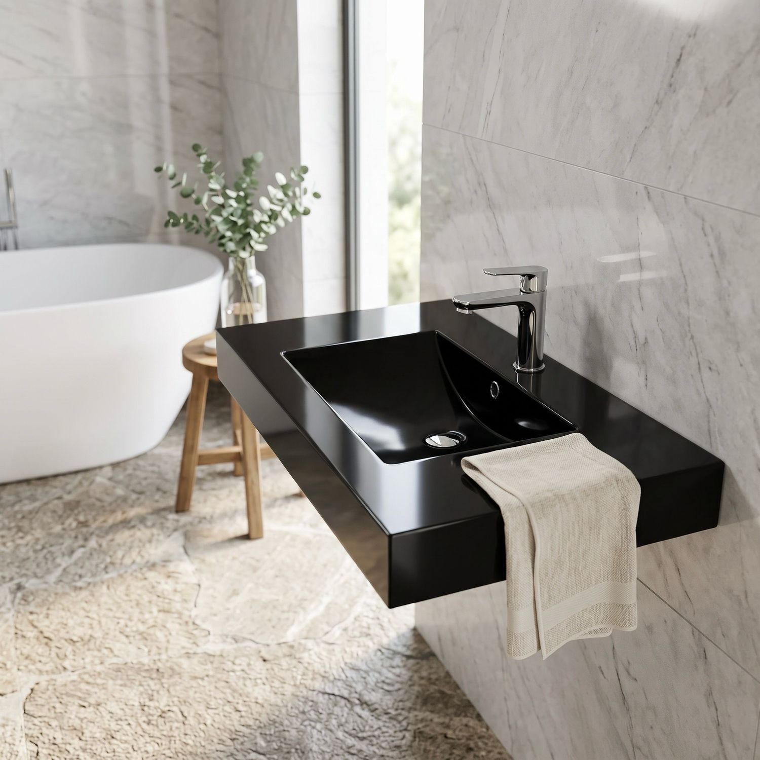 Comete 96 cm black granite basin top