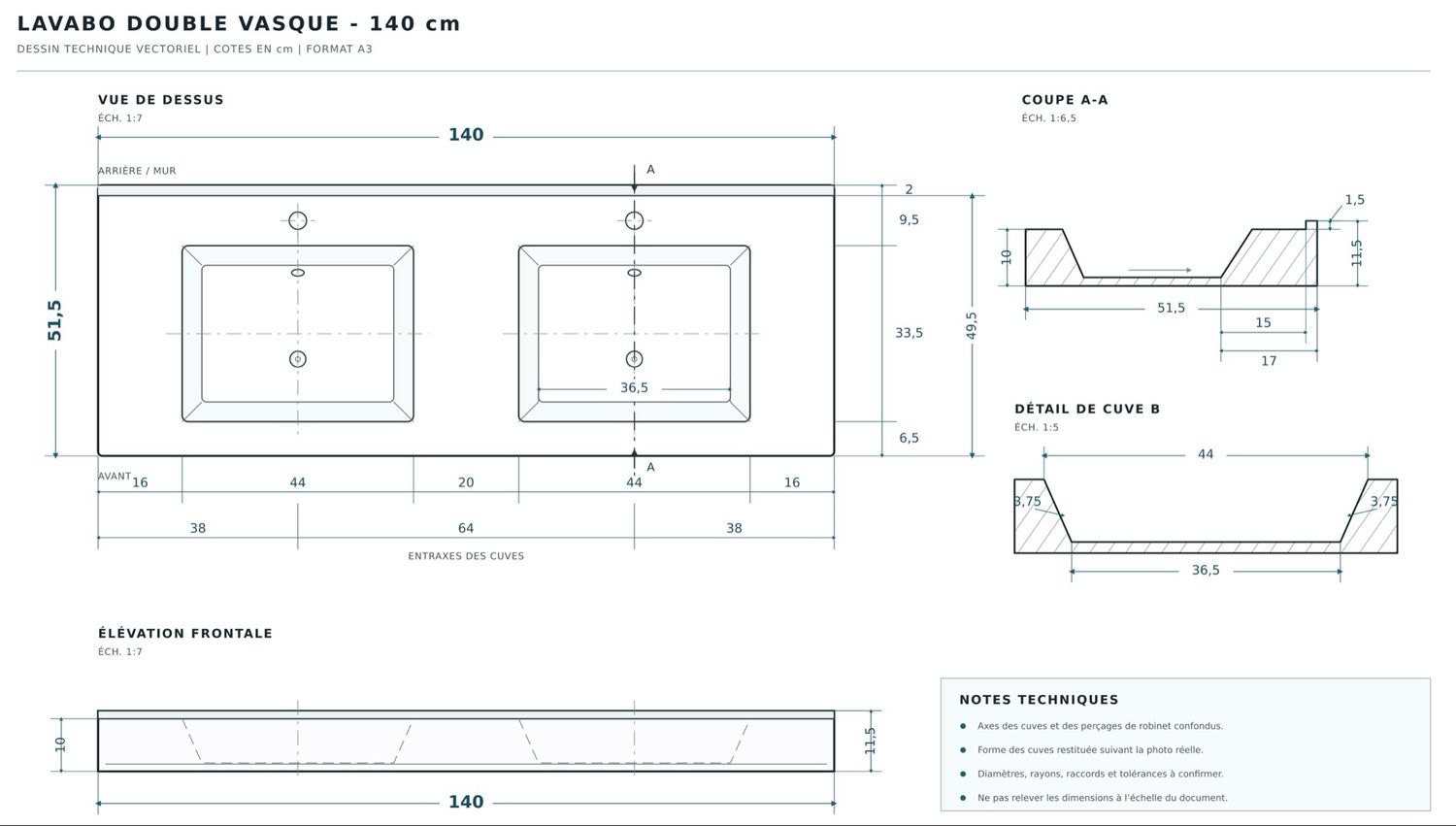 Vanity top double Vita 140 cm — Product view 9