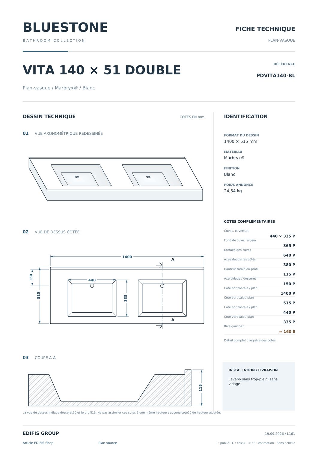 Plan-vasque double Vita 140 cm — Vue produit 10