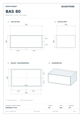 Wall-mounted base cabinet 80 cm for bathroom (without sink)