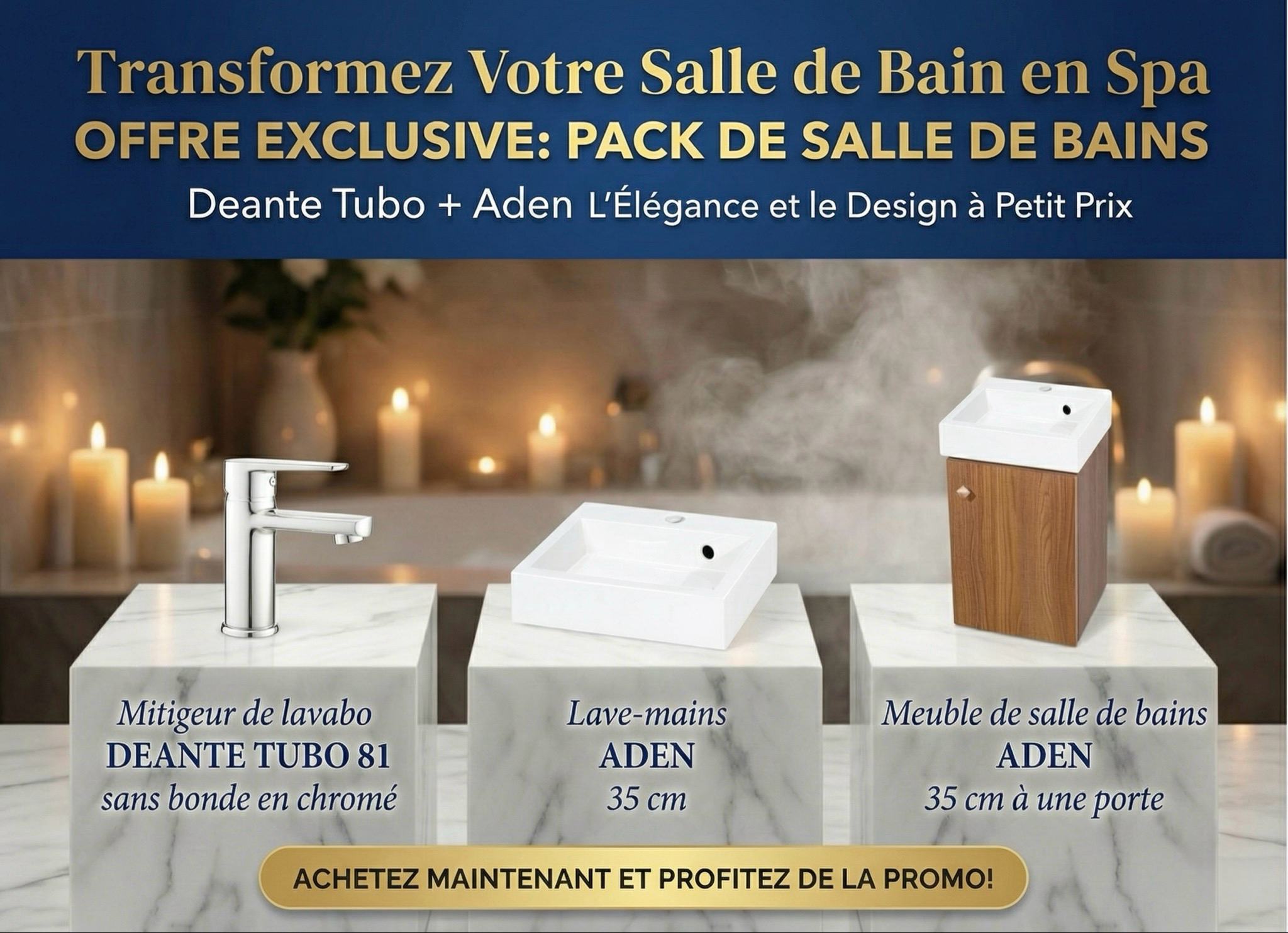 PACK : mitigeur de lavabo Tubo 81, meuble et vasque Aden - vue 2