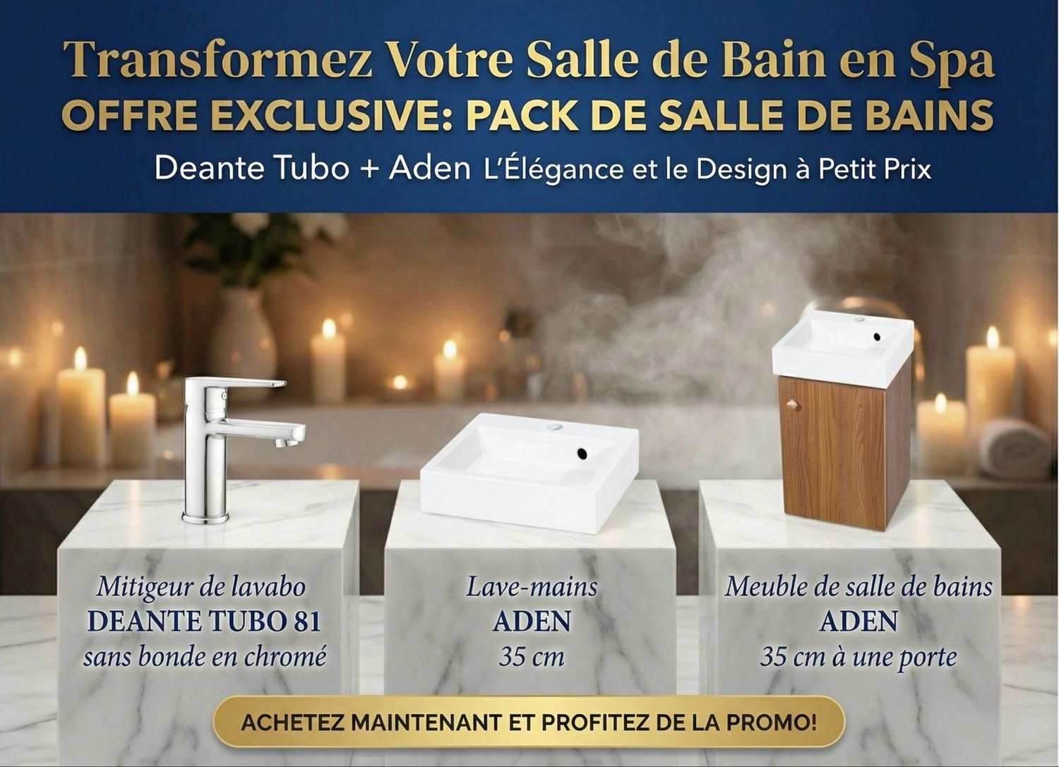 PACK : mitigeur de lavabo Tubo 81, meuble et vasque Aden