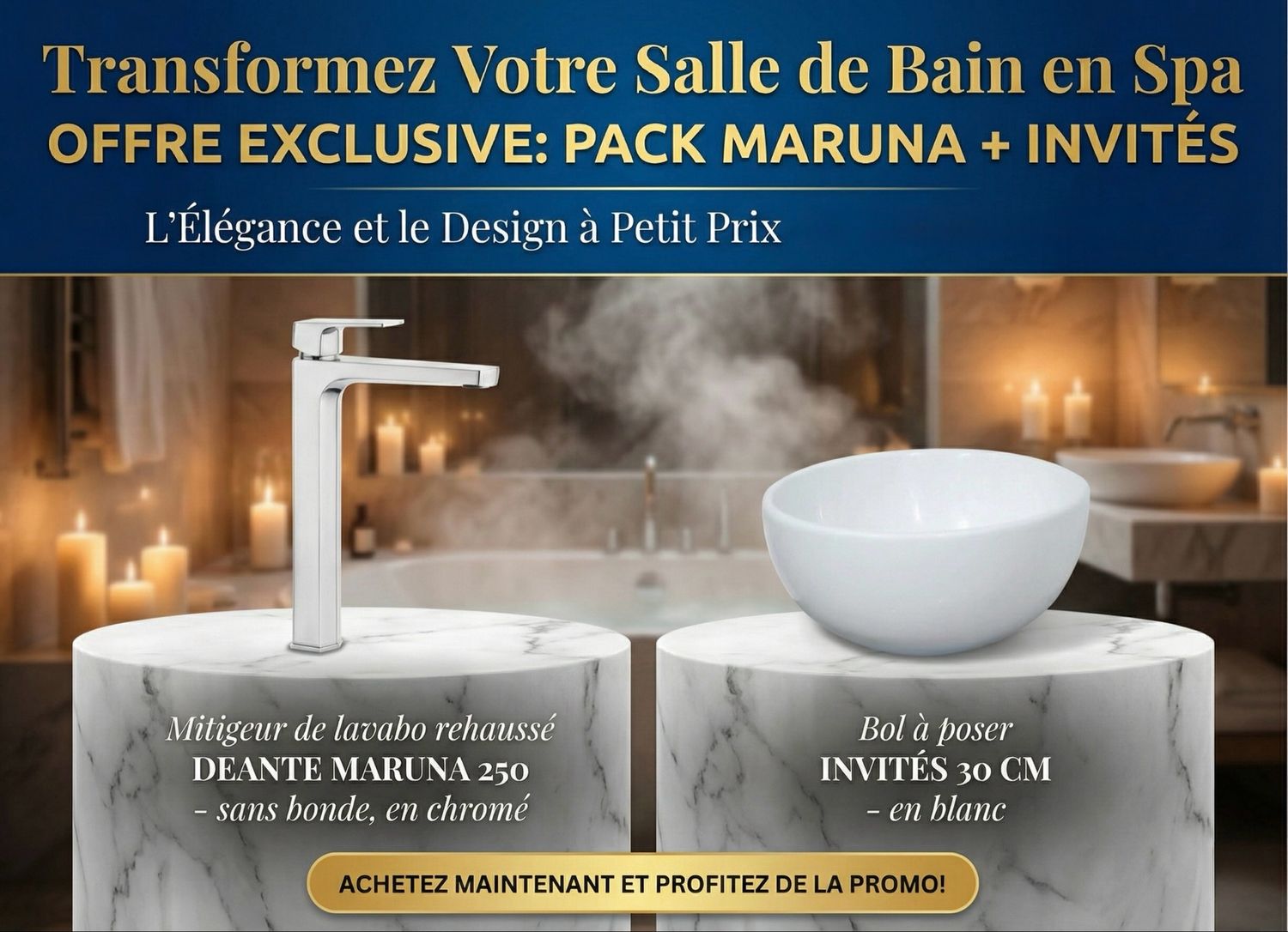 PACK: Elevated Maruna Basin Mixer Tap and Guest Bowl 30 cm