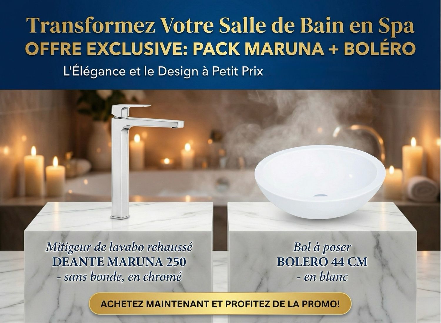 PACK: Maruna raised basin mixer tap and Bolero countertop bowl 44 cm