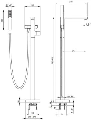 Bath / Shower Mixer Deante Blur for Floor Mounting in Chrome