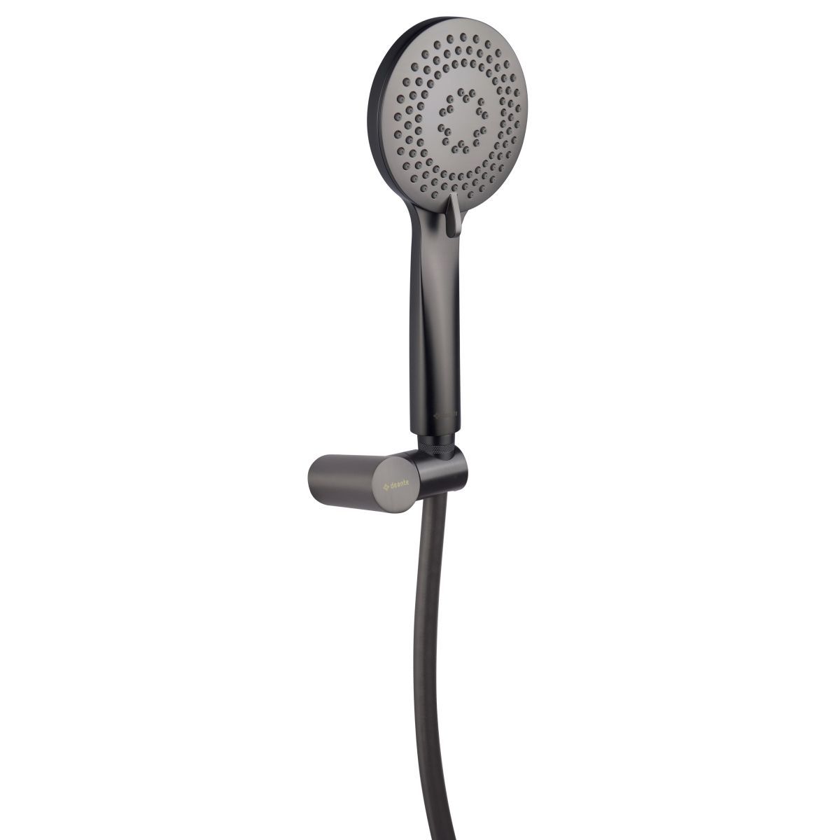 Pommeau de douche à main Deante Arnika avec 3 réglages de jet et flexible en titane de 1,50 m, couleur gris foncé.