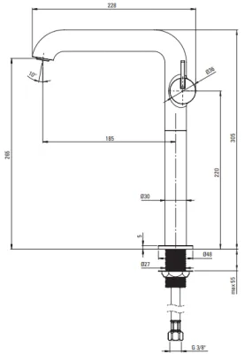 High Spout Basin Mixer Deante Silia 265 without Waste in Matte White