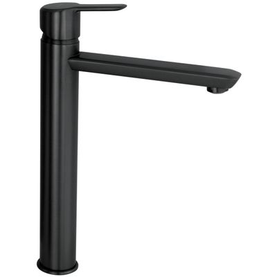 High Spout Basin Mixer Deante Arnika 225 Without Waste in Matte Black