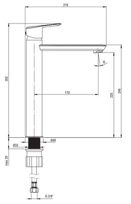 High Spout Basin Mixer Deante Arnika 225 Without Waste in Matte Black