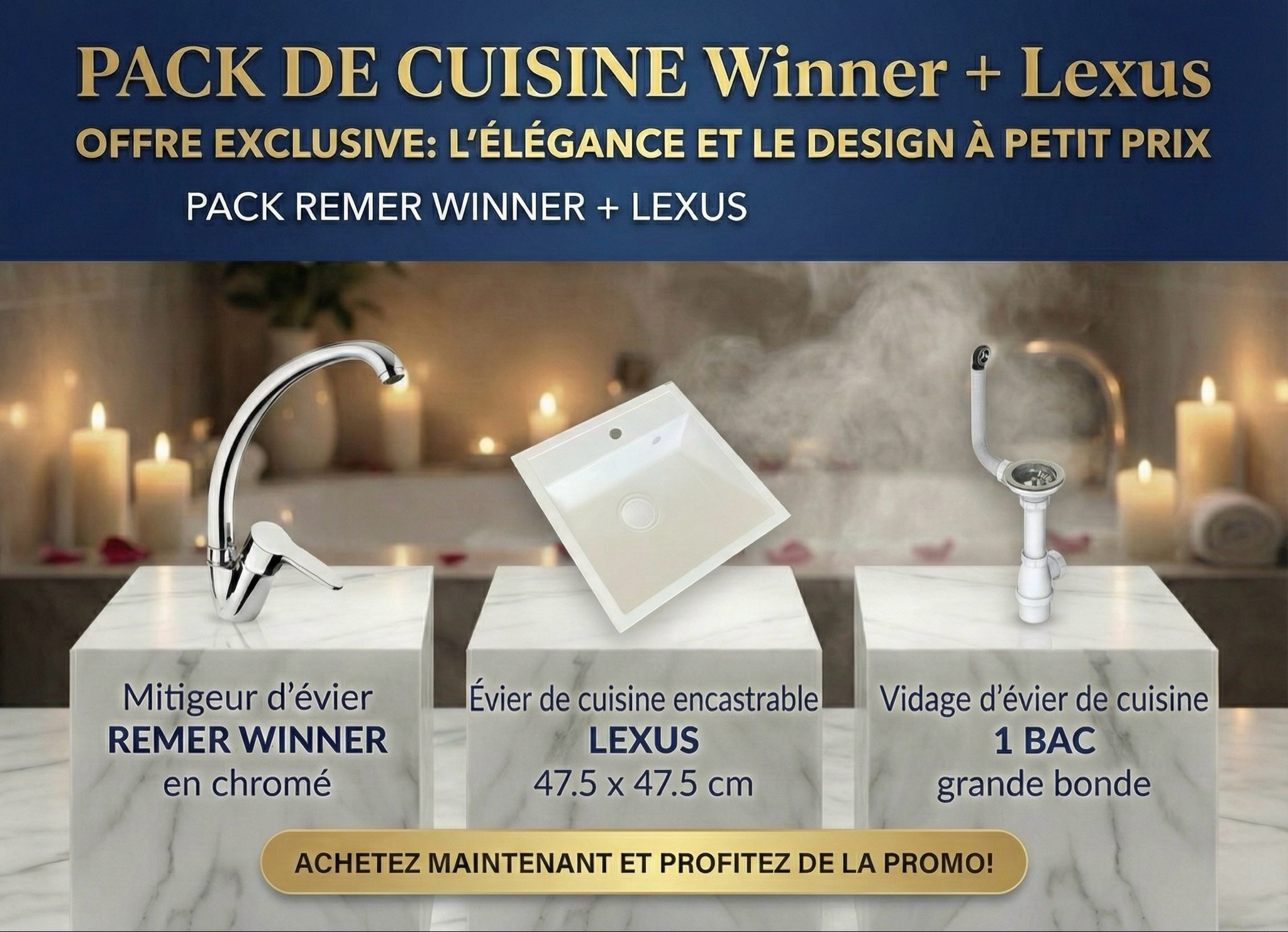 PACK : mitigeur de cuisine Remer, évier de cuisine Lexus et vidage - vue 2