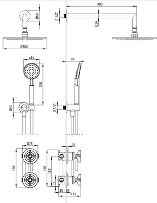 Ensemble de douche encastré Deante Temisto 250 en PVD laiton brossé
