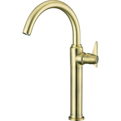 High Spout Basin Mixer Deante Temisto 274 without Waste in Brushed Brass PVD