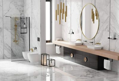 Shower Column Deante Temisto 250 with brushed brass PVD shower mixer
