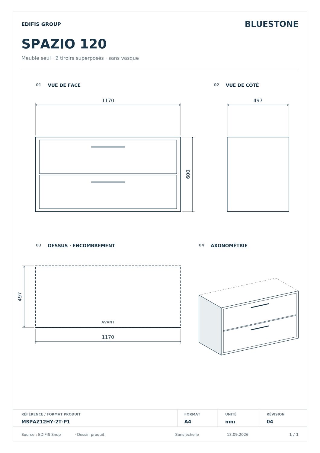 Bathroom vanity unit Spazio 120 cm offset with two drawers (without basin) — Product view 10