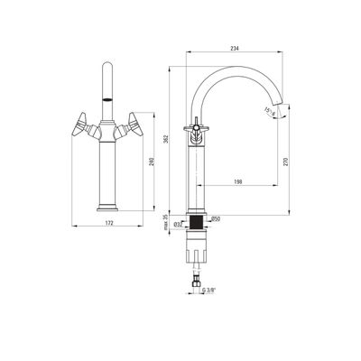 Robinet mitigeur de lavabo surélevé en laiton brossé Deante Temisto 270 avec cartouche en céramique et bec réglable.