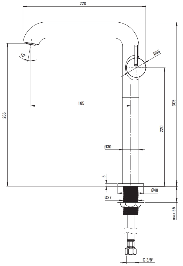 Mitigeur de lavabo rehaussé Deante Silia 265 sans bonde en PVD bronze brossé - vue 6