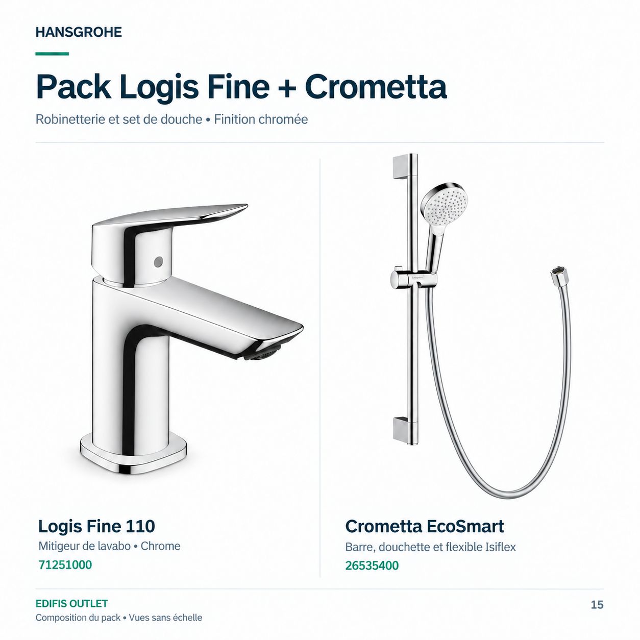 Hansgrohe Logis Fine 110 Pack and Crometta Shower Bar