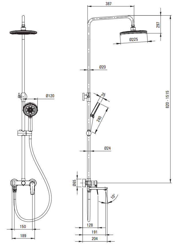 Colonne de douche Showerpipe Neo Ivo 225 avec mitigeur de douche, douchette à main 3 jets et bec verseur en chromé - vue 2