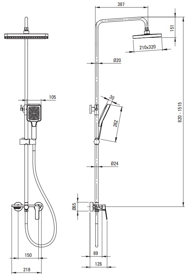 Colonne de douche Showerpipe Neo Loco 320 avec mitigeur de douche en chromé
