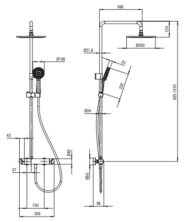 Colonne de douche Deante Arnika 250 avec mitigeur en noir mat et douchette à main 3 jets - vue 3