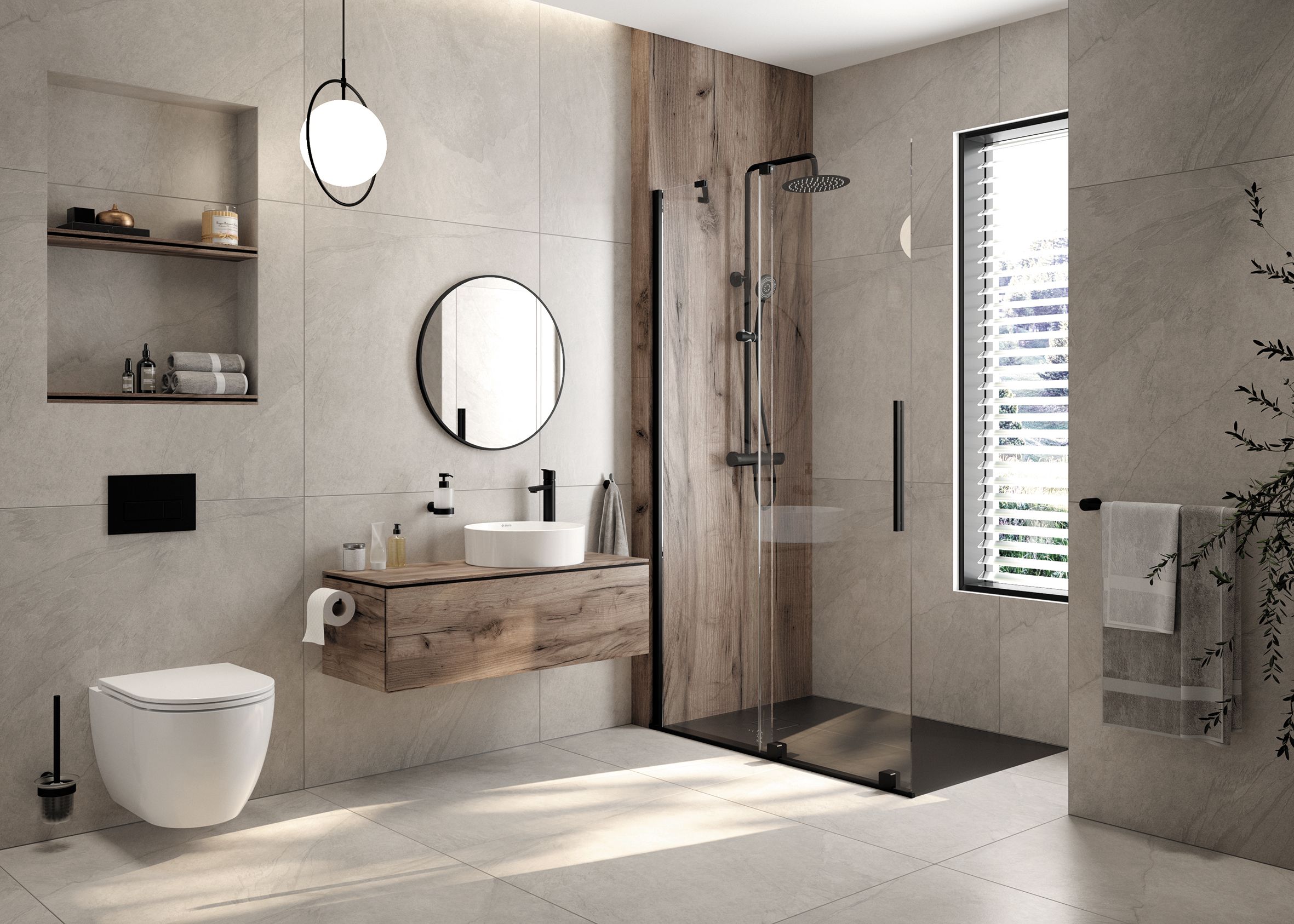 Colonne de douche Deante Arnika 250 avec mitigeur en noir mat et douchette à main 3 jets - vue 2