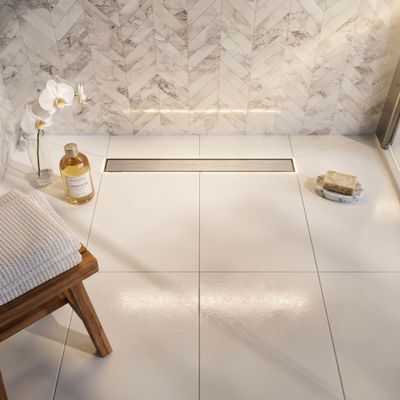 Canivelle de douche Vogi Drain linéaire Duo 50 cm avec grille réversible prêt à carreler ou en acier inoxydable 304 brossé  - débit d'évacuation 56 L/min
