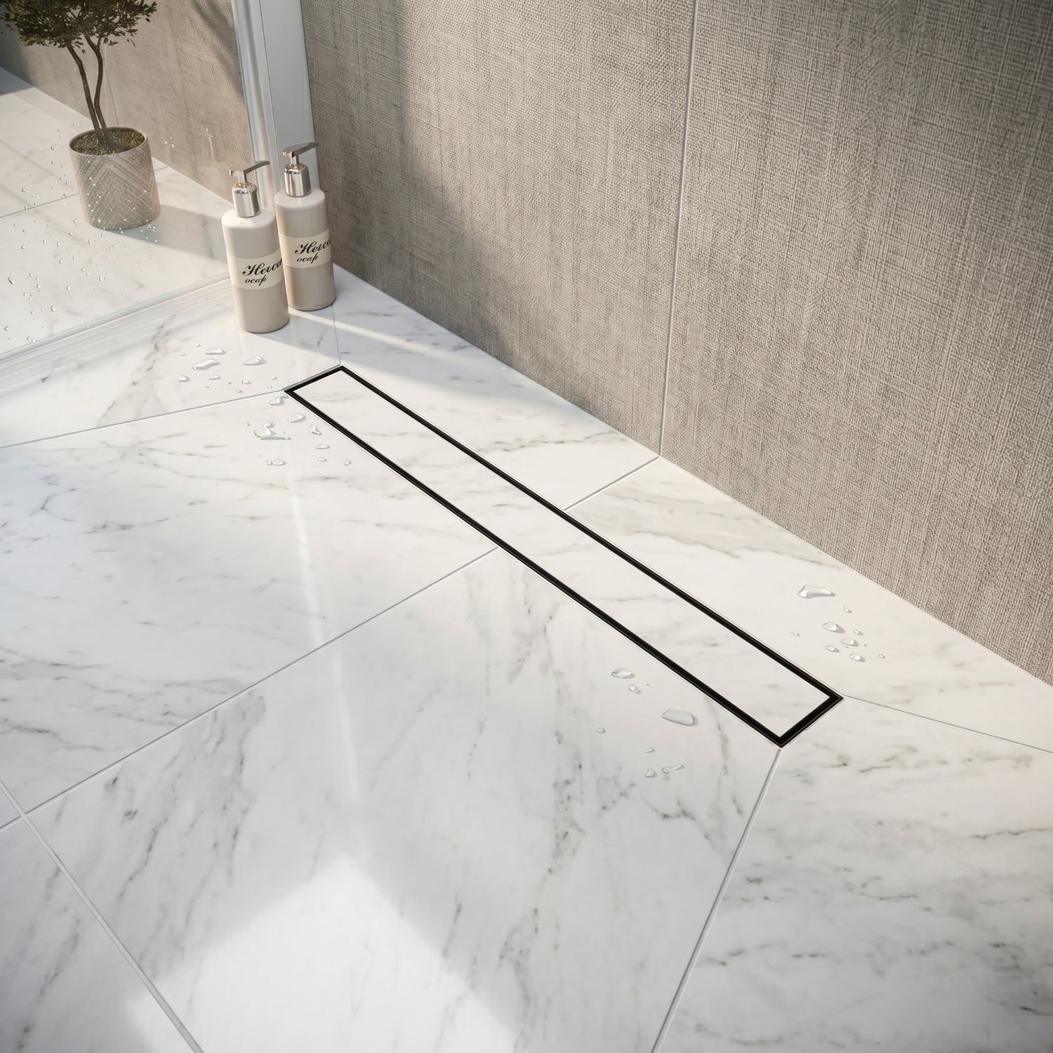 Vogi Linear ABS Duo Shower Channel 50 cm in Brushed Chrome - Drain Flow Rate 56 L/min