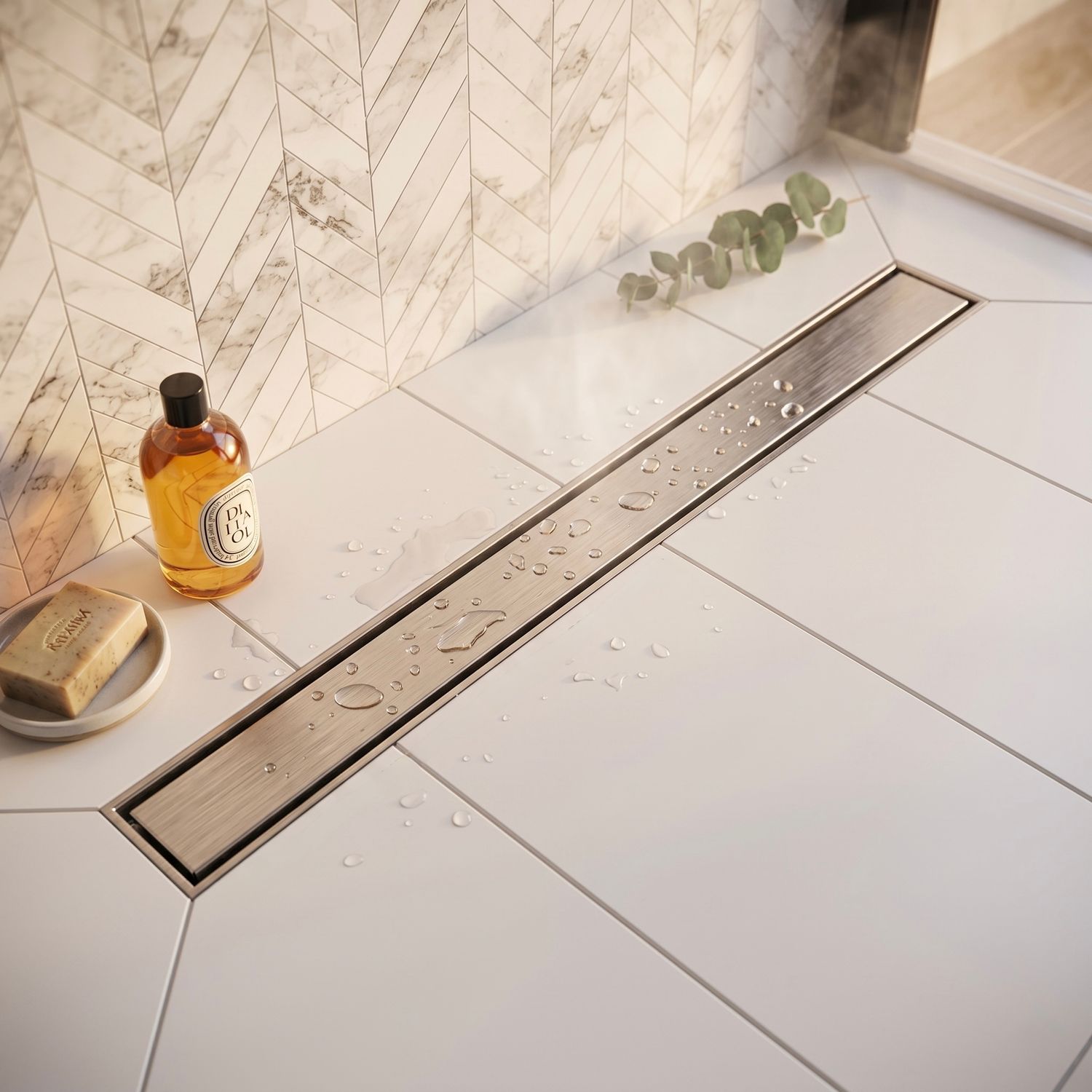 Vogi Drain Linear ABS Duo Shower Channel 70 cm in Brushed Chrome - Drain Flow Rate 56 L/min