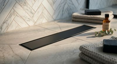 Canivelle de douche Vogi Drain linéaire Duo 60 cm avec grille réversible prêt à carreler ou en noir mat - débit d'évacuation 56 L/min