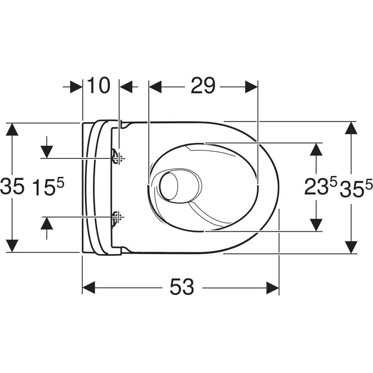 Pack cuvette suspendue Geberit iCon carénée, TurboFlush, avec abattant antibactérien à abaissement automatique et charnières verrouillables — vue 5