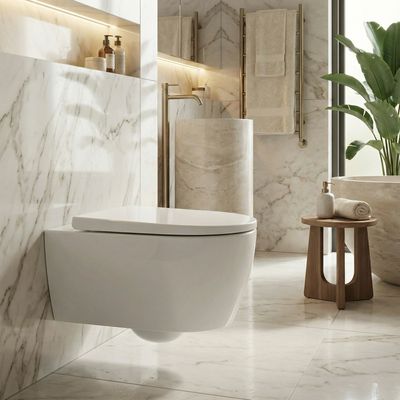 Geberit iCon wall-hung toilet pack, TurboFlush, with antibacterial soft-close seat and lockable hinges