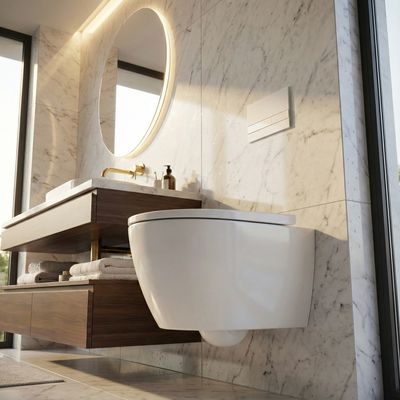 Geberit iCon wall-hung toilet pack, TurboFlush, with antibacterial soft-close seat and lockable hinges